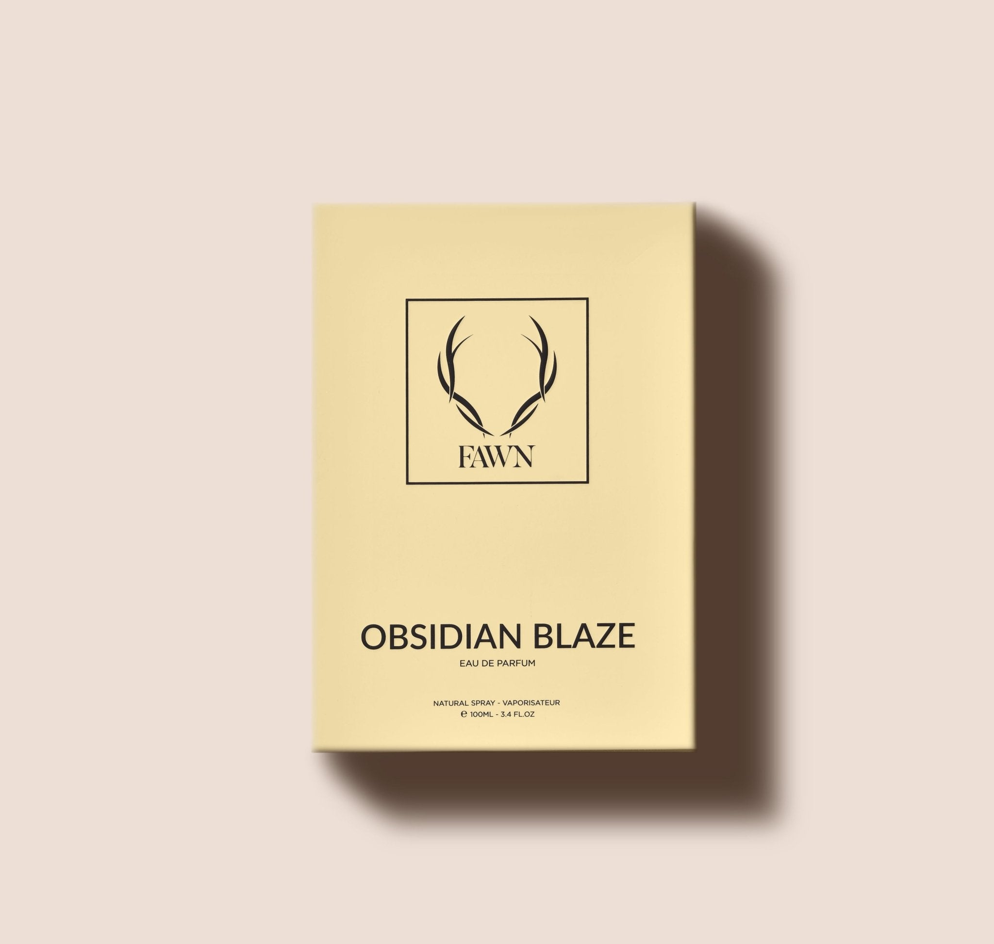 Obsidian Blaze perfume box packaging by Fawn.